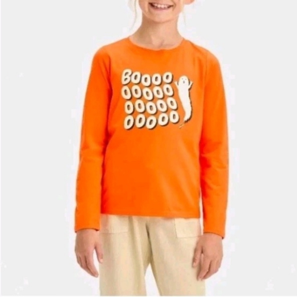 NWT Cat & Jack Orange Long Sleeve Tee Shirt Kid's XL (14) Graphic BOO Ghost New